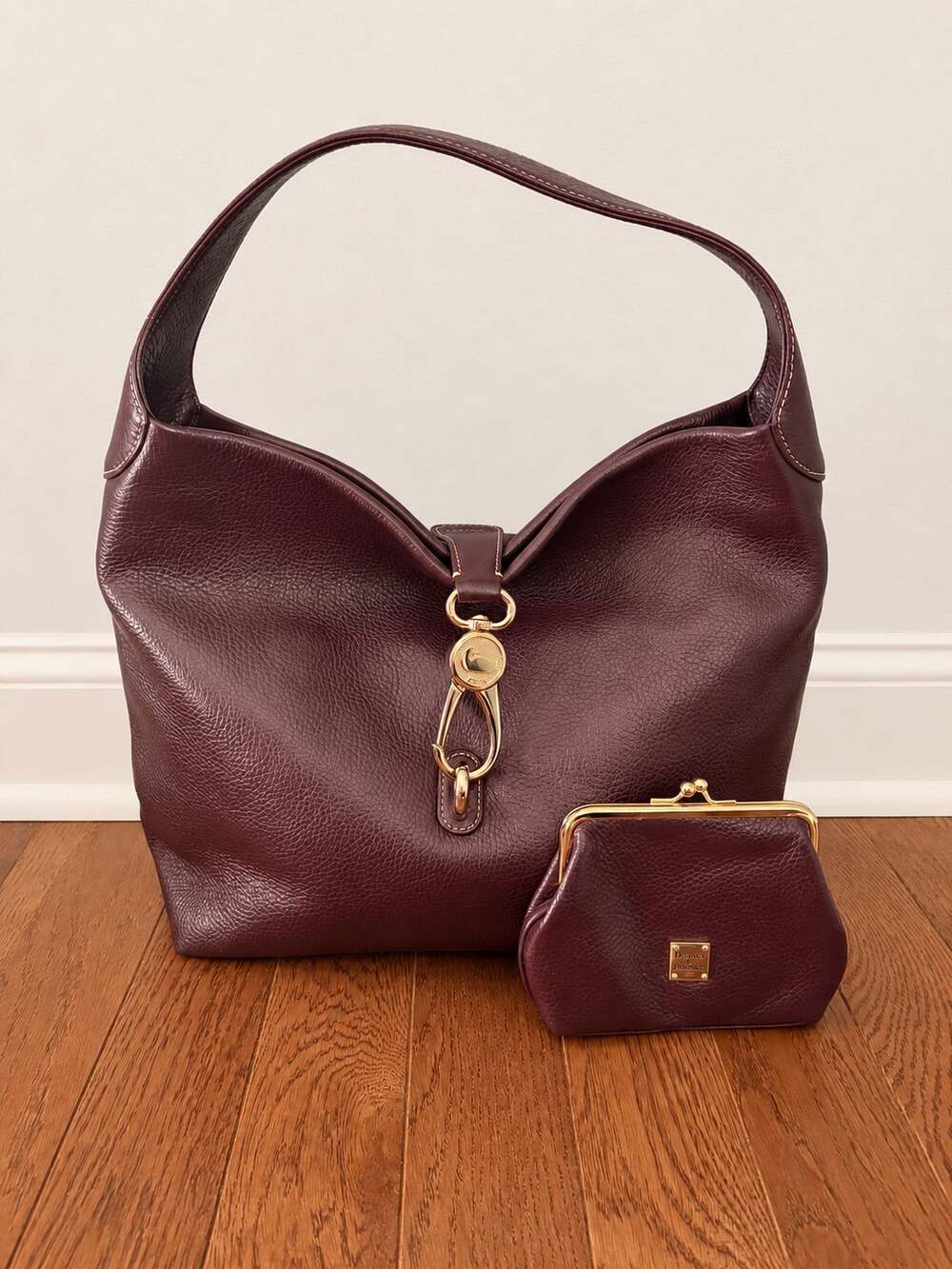 Dooney & Bourke Pebble Grain Logo Lock Shoulder Bag Bordeaux